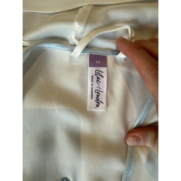 Lilac + London Bridal Satin Chemise & Robe Set XS “Mrs.” White Blue Lace Wedding - Picture 11 of 11